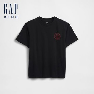 【GAP】兒童寬鬆版圖案 Logo T恤-黑色(901540)