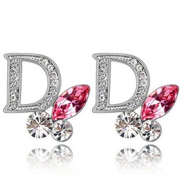 現貨+預購 水晶耳環925純銀耳飾-精緻鑲鑽D字母時尚女飾品4色73bd46【獨家進口】【米蘭精品】