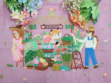 可愛的手工刺繡連衣裙、棉布、狐狸、花店、情侶、愛情