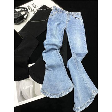 CCA自制小眾高街辣妹風水洗微喇牛仔褲彈力顯瘦緊身馬蹄褲長褲女