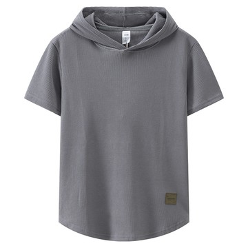 外流精品！日系薄款華夫格連帽短袖上衣 / 圓弧下擺 / 運動健身 / 男女皆可穿 / 5色 / M-3XL【QTJBY2301】