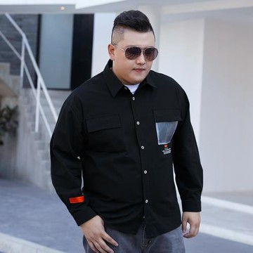 秋季尺碼休閑大碼男士襯衫寬松休閑潮流胖子百搭襯衣肥佬長袖上衣