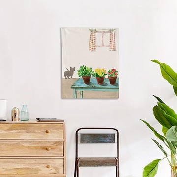 窗邊盆栽-北歐小掛布 ( 背景布 ins拍攝布景 掛畫 掛毯掛布 牆面裝飾背景布 拍攝牆 牆壁裝飾  裝飾佈置掛布  極簡 小清新)