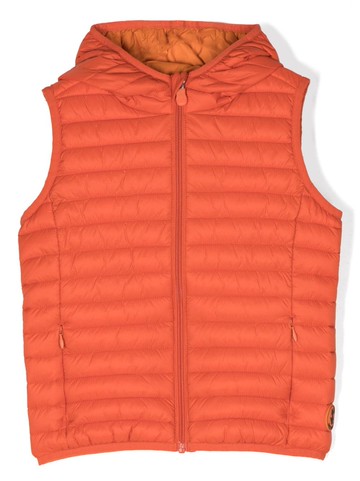 Save The Duck Kids - logo-patch padded gilet - kids - Nylon/Nylon/Polyester - 8 yrs - Orange