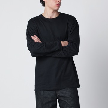 Black cotton and silk interlock T-shirt