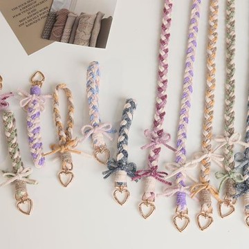 新款手工編織手機掛繩毛絨可愛蝴蝶結手機鏈斜挎可背包包帶手腕繩