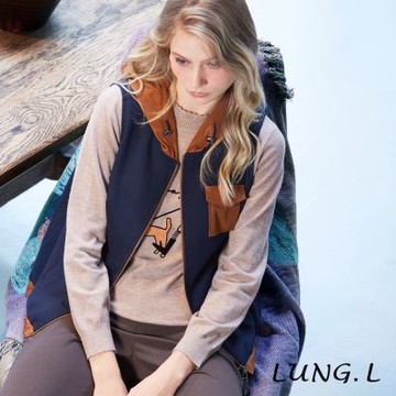 林佳樺LUNG.L 藍色撞色拼接連帽女裝背心 LT24D