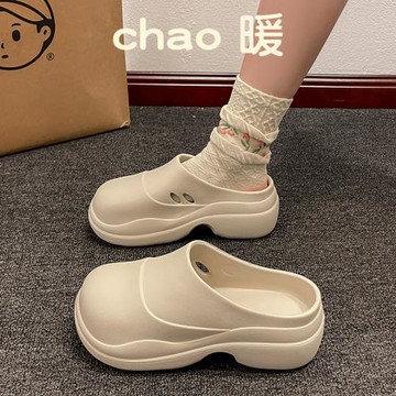 厚底增高半拖雨鞋時尚雨靴廚師鞋女潮款商務防寒多巴胺情侶包頭拖