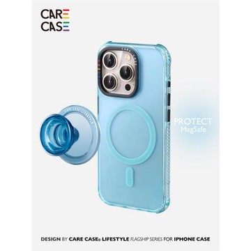 CARECASE 彩虹圈磁吸防摔手機殼 適用于蘋果iPhone15 Pro Max金屬按鍵掛繩孔湖藍色個性簡約原創 Magsafe充電