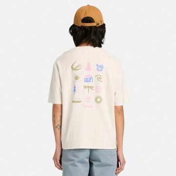 Timberland 女款白色寬版圖案短袖T恤｜A43XQCM9
