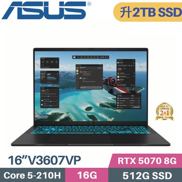 ASUS V16 V3607VP-0021K210H (C5-210H/16G/2TB SSD/RTX 5070/W11/16)特仕