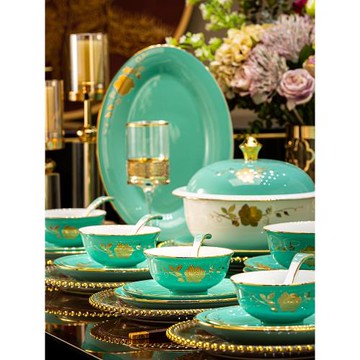 (免運)景德鎮陶瓷餐具套裝描金碗碟套裝中式高白瓷家用結婚喬遷碗盤筷子