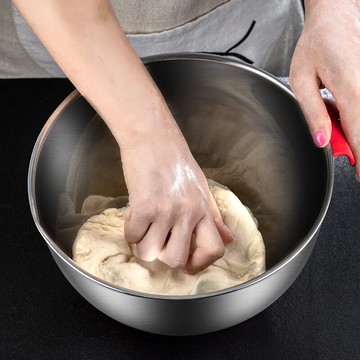 304不銹鋼打蛋盆硅膠底烘焙盆家用廚房帶手柄加深防濺和面揉面盆