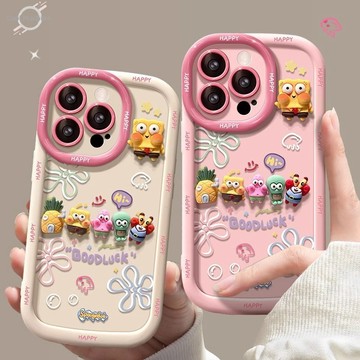 海綿寶寶公仔適用蘋果17promax手機殼iPhone15plus膚感16pro柔軟全包14精孔13/12/11保護殼