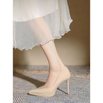 氣質春夏季防水臺不累腳10厘米高跟鞋女尖頭細跟漆皮禮儀淺口單鞋