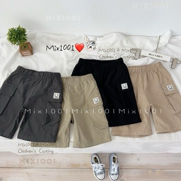 🌈✨mix1001  日韓系立體大口袋微笑小標短褲✨兒童素面百搭小標籤短褲 5-17