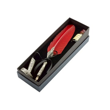 義大利復古雕花羽毛沾水筆+筆座 灰棕＋筆座