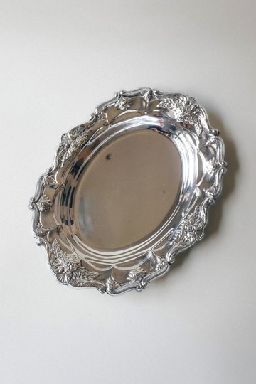 Vintage 玫瑰雕紋古董銀盤/美國老件