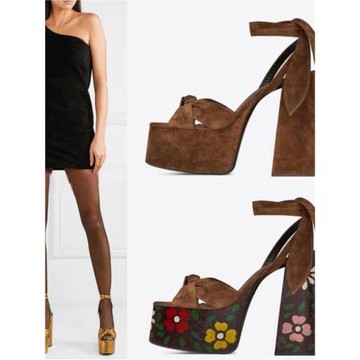 歐美超高跟走秀鞋女款厚底粗跟露趾高跟打結羅馬鞋蝴蝶結愛心涼鞋