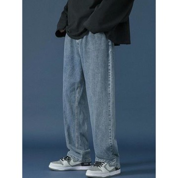 春秋寬松直筒牛仔褲男2024年新款彈力闊腿褲潮牌新塘港風休閑褲子