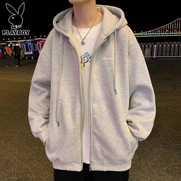 花花公子開衫衛衣男士春季新款寬松休閑衣服美式潮流男生連帽外套