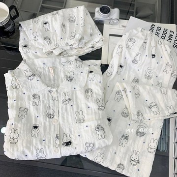 DUYI~夢詩 睡衣女夏季韓版雲朵綿米菲短袖三件套卡通睡衣家居服套裝