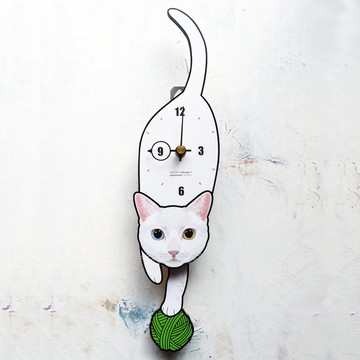 C-63-2 白猫(异眼) - 動物造型鐘擺鐘