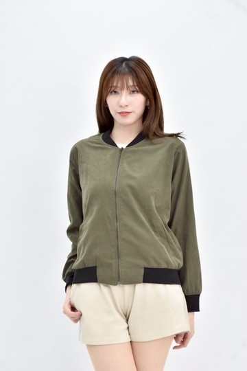 (XL) queenshop 綠色棒球麂皮外套