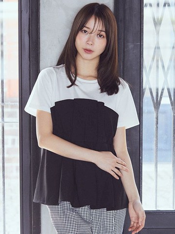 異素材拼接打摺收腰剪裁上衣(01000326400) - earth music&ecology