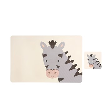 Premier 杯墊長方餐墊組 PP塑料  杯墊10.5 x 10.5 x 0.1cm 2個 + 餐墊43.5 x 28.5 x 0.1cm 2個  斑馬  1組