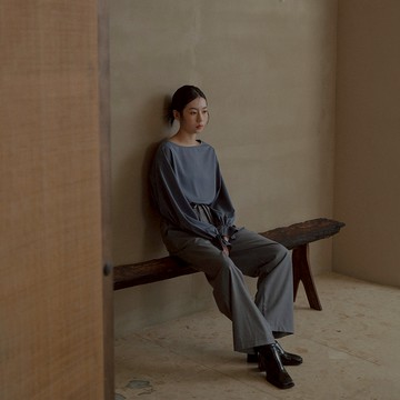 簡約打褶腰綁設計西裝長褲-灰 S/M