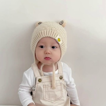 嬰兒帽子秋冬季女寶寶可愛毛線帽冬季護耳防風小月齡男童針織帽潮