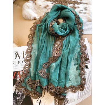 sheenline韓國唯美蕾絲鑲邊柔軟舒適波西米亞淑女大絲巾圍巾披肩