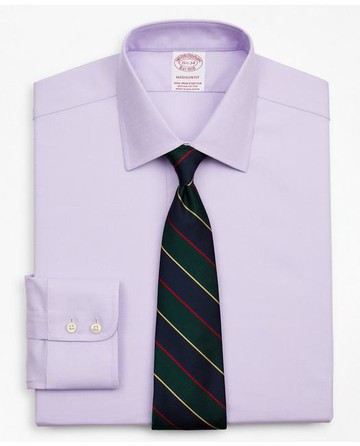 Brooks Brothers Men's Stretch Madison Relaxed-Fit Dress Shirt, Non-Iron Royal Oxford Ainsley Collar | Lavender | Size 15 34