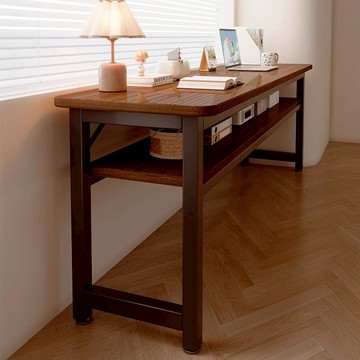 實木雙人書桌學生家用簡易長方形臥室電腦桌辦公靠墻窄桌長條桌子