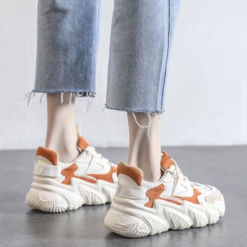 香港老爹鞋女2025春秋韓版真皮百搭厚底女鞋增高運動大小碼休閑鞋