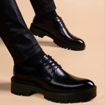 皮鞋男士冬季商務正裝真皮加絨男鞋2026新款厚底休閑德比鞋子男款