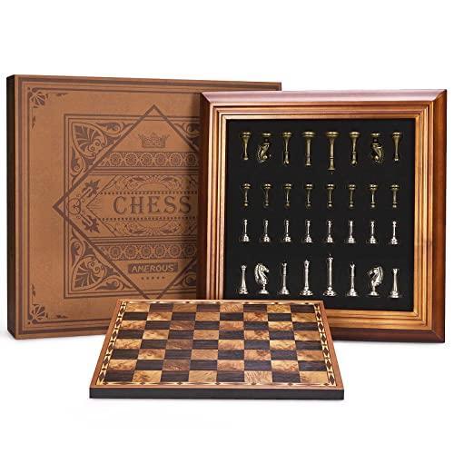 チェス チェスト |AMEROUS 14 inches Wooden Chess Set with Metal Chess Pieces   2.5'