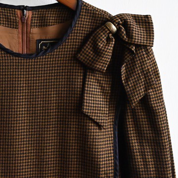 【蛋植物古著】日本製領結綴飾寬鬆薄毛古著洋裝