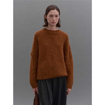 NOON純色羊駝絨羊毛毛衣2025春季新款落肩袖圓領寬松針織衫XM255