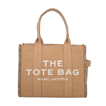 MARC JACOBS TOTE刺繡字母印花滾邊帆布托特包-大/駝