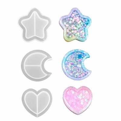 レジン シリコンモールド 6個セット ソフトモールド流れ砂型 レジン型 猫 鈴 クマ ハート 月 星などモールド uvレジン DIY 樹脂