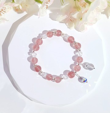 天然草莓粉晶 - 白水晶手鍊