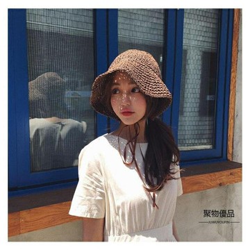 草帽出游海邊遮陽拉菲草帽女日系遮陽帽【聚物優品】
