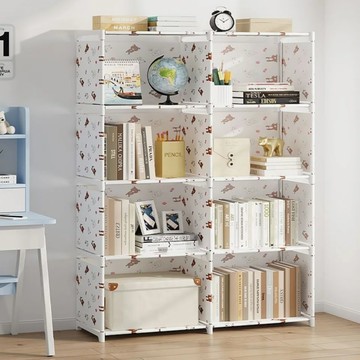 簡易組裝書櫃架 雙排8格 PP塑膠材質 鍍鋅鋼管  82 x 28 x125cm  白熊色