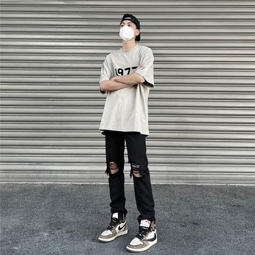 破洞牛仔褲男款春秋美式高街vibe潮牌高級感直筒修身微喇休閑褲子