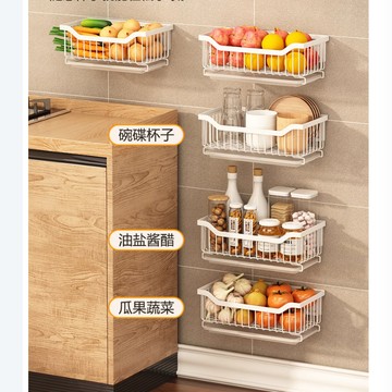 廚房菜籃子置物架 免打孔 壁挂蔬菜收納架 果蔬籃架子 水果瀝水收納筐