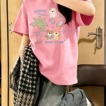 多色短袖  可愛短袖 大尺碼上衣 純棉短T 夏天衣服 韓繫上衣 圓領短袖 印花上衣 寬鬆上衣 100kg 短袖上衣