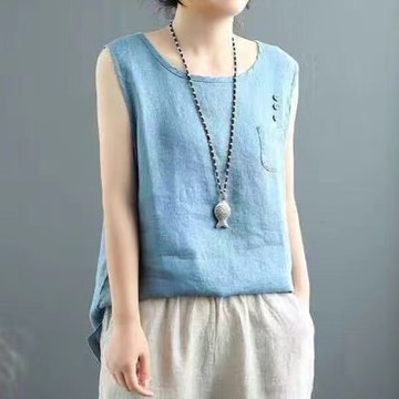 [韓國K.W.]現貨求愛奇蹟雜誌款亞麻棉麻上衣(棉麻 明星款 背心 繡花 襯衫 )