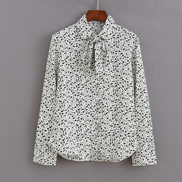 翻領印花系帶襯衫 春季新款長袖襯衣 寬松紐扣開衫 女士上衣A/9-3